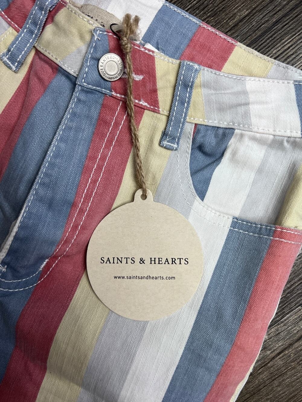 Saints and Hearts Women's Size S Striped Flare Jeans NWT Bell Bottom Frayed He - Picture 3 of 8